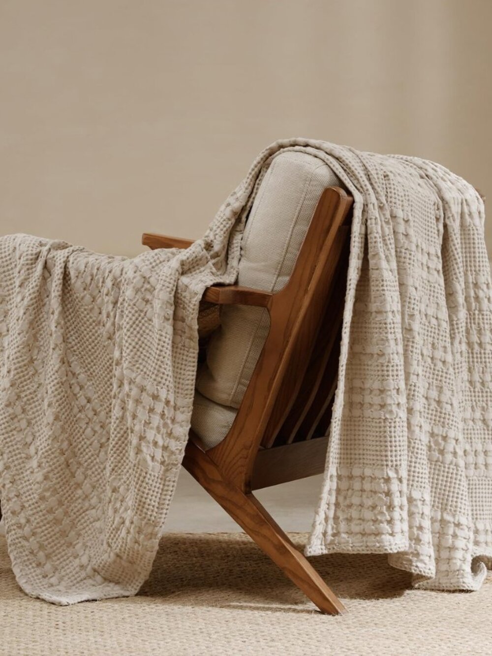 Lightweight 100% Cotton Waffle Throw Blanket for Couch, Light Taupe